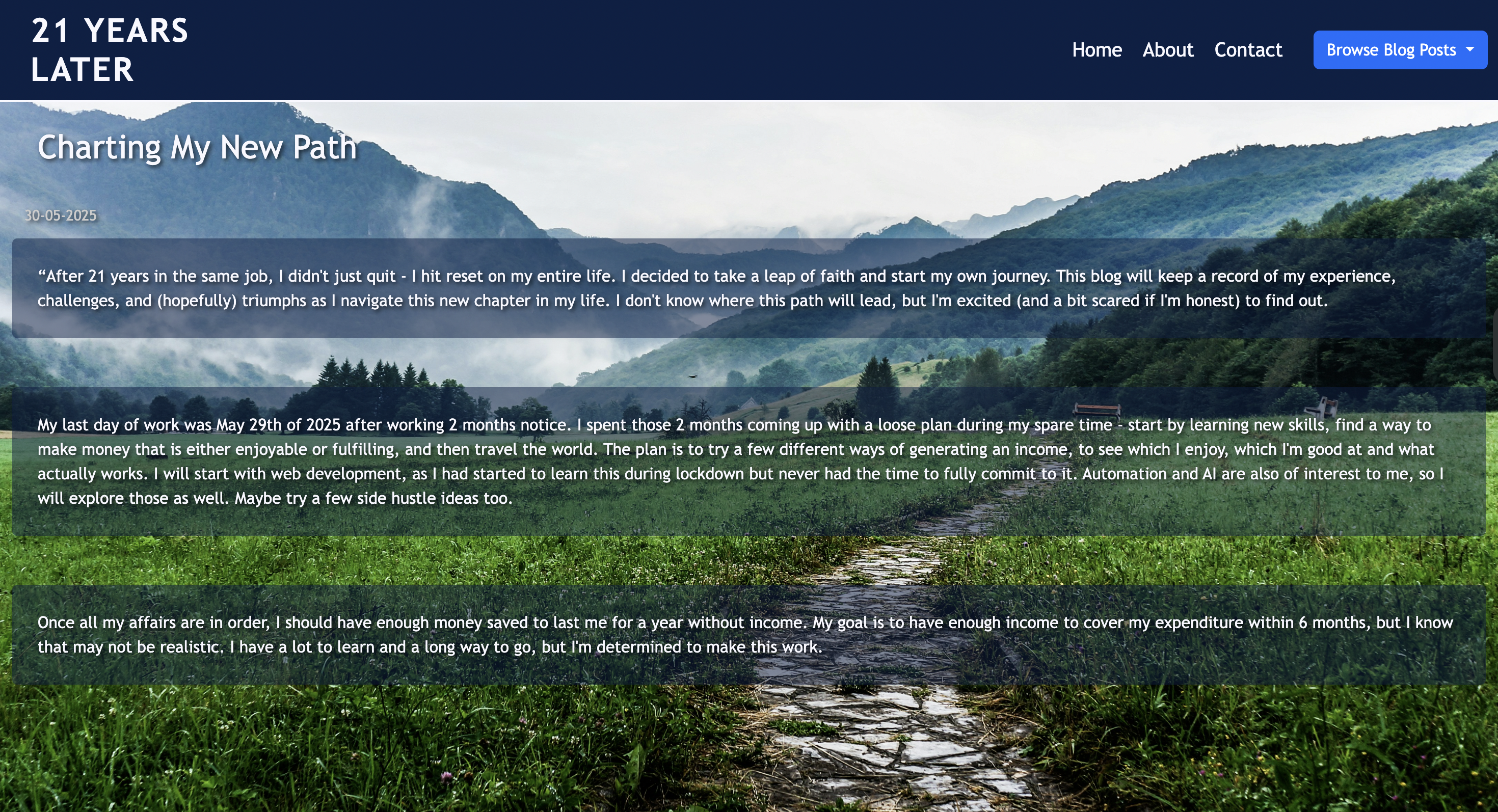 Desktop version of portfolio site