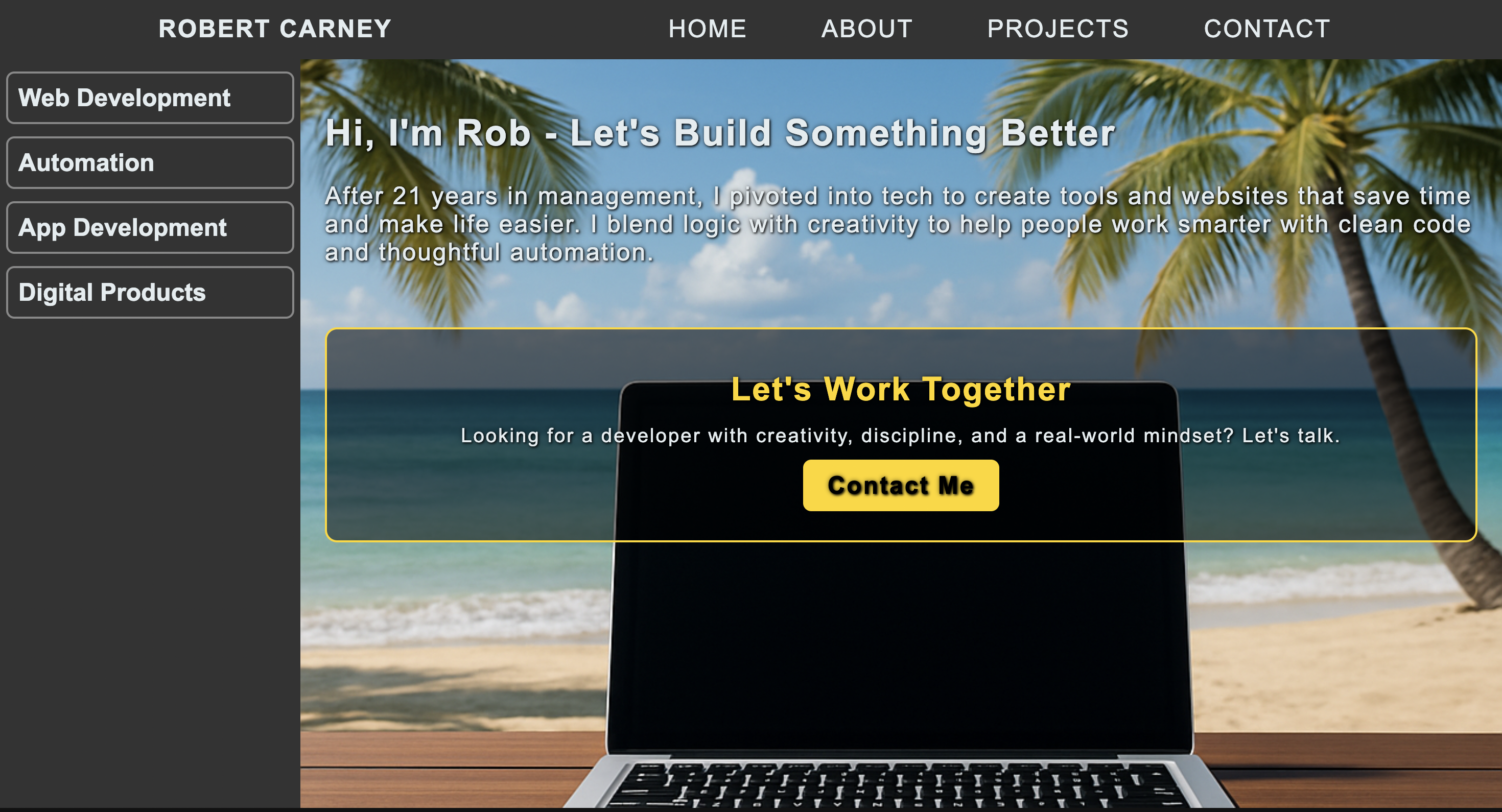 Desktop version of portfolio site