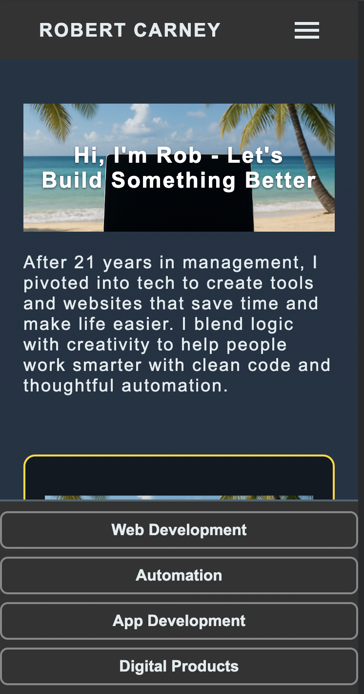 mobile version of portfolio site